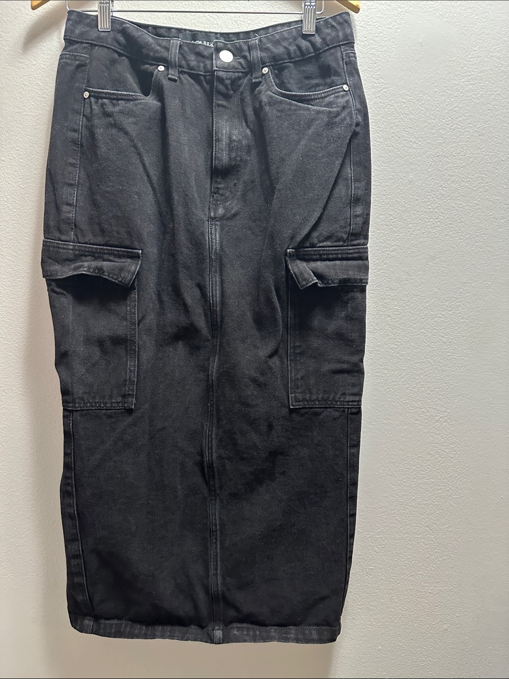Refuge Denim Black Cargo Maxi Skirt 100% Cotton Y2K Utility Size M